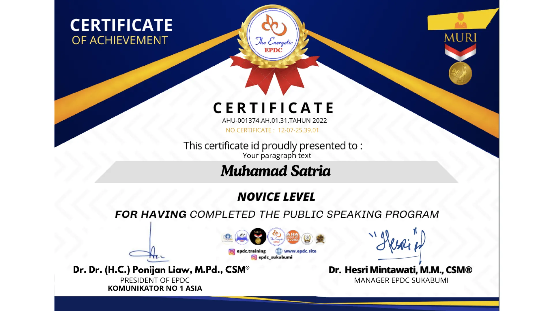 CERTIFICATE OF ACHIEVEMENT